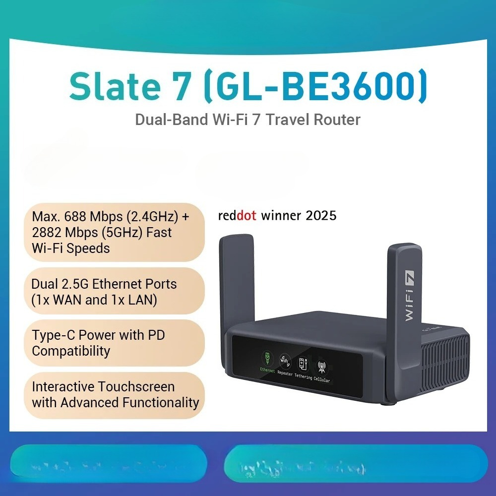 Gaming Router 2.5G Port - GL-BE3600 (Slate 7) Wi-Fi 7 Router,